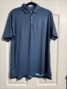 Peter Millar Summer Comfort Golf Polo Shirt Purple Tennis Print Men’s Medium